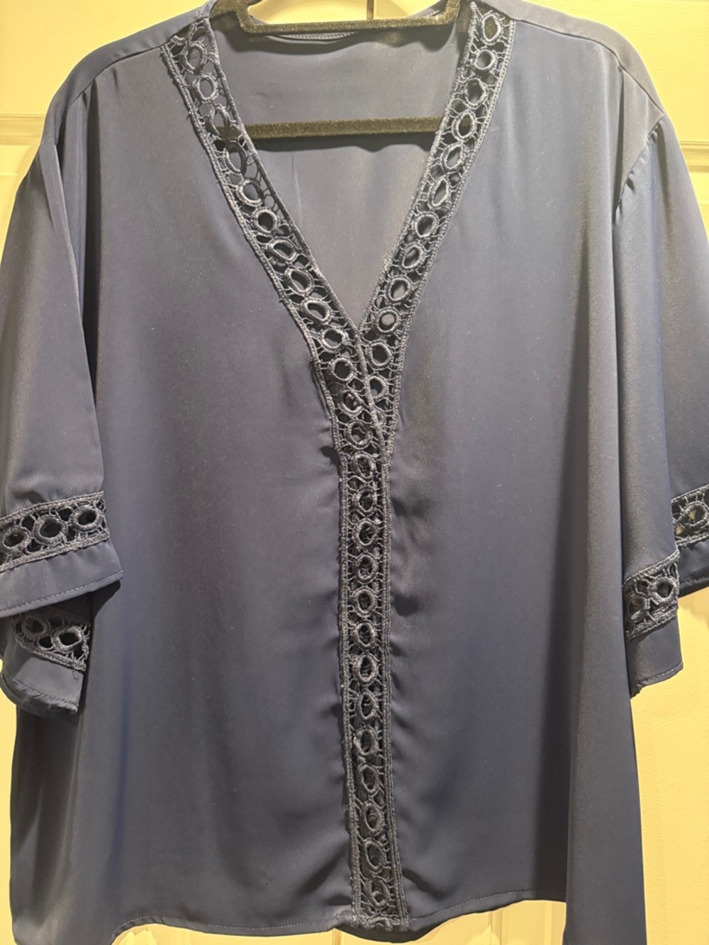 Women’s Navy Lace-Trim V-Neck Blouse